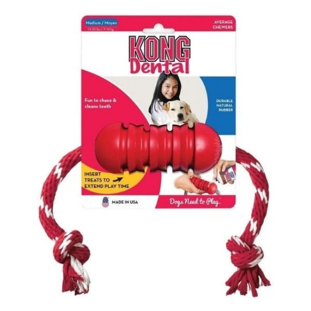 Kong Dental Diş Temizliği için İp Sallantılı Köpek Çiğneme Oyuncağı Medium Kırmızı