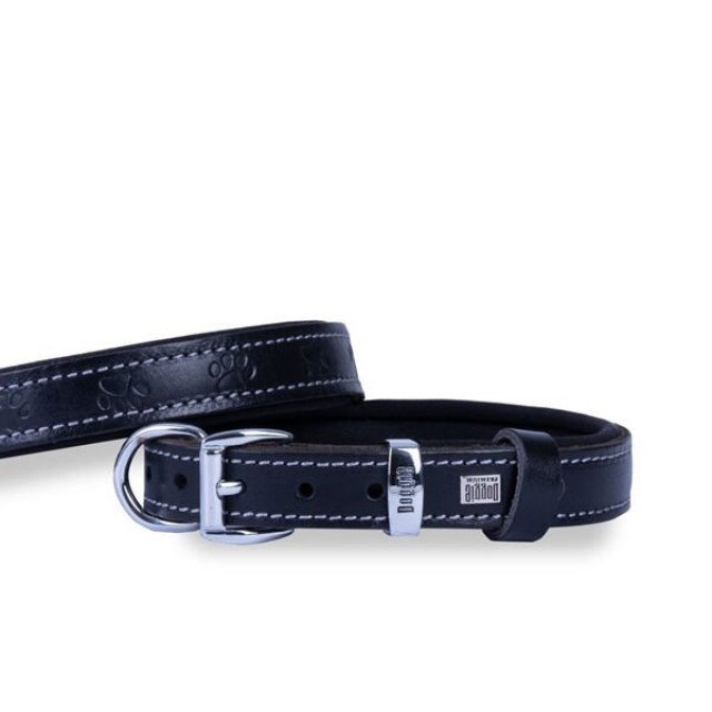 Doggie Comfort Deri Pati Desenli Köpek Boyun Tasması Medium Siyah 2x35-40 Cm
