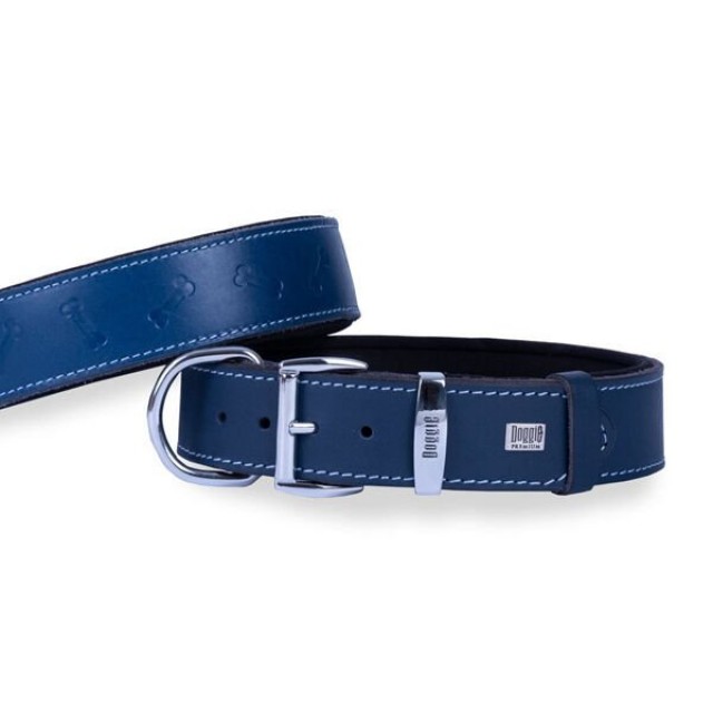Doggie Comfort Deri Kemik Desenli Köpek Boyun Tasması Small Mavi 4x47-55 Cm