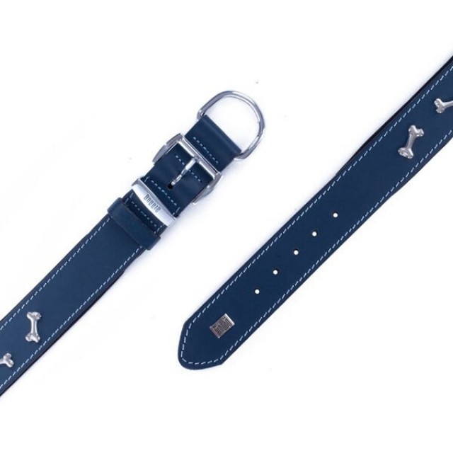 Doggie Comfort Deri Kemik Süslü Köpek Boyun Tasması Small Mavi 4x47-55 Cm