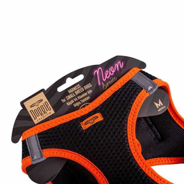 Doggie Havalı Dokuma Neon Küçük Irk Köpek Göğüs Tasması Medium Turuncu 38-44 Cm