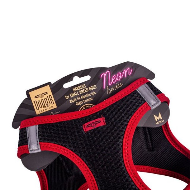 Doggie Havalı Dokuma Neon Küçük Irk Köpek Göğüs Tasması Medium Kırmızı 38-44 Cm