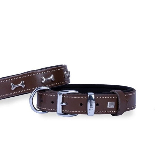 Doggie Comfort Deri Kemik Süslü Köpek Boyun Tasması Medium Kahverengi 3x42-50 Cm