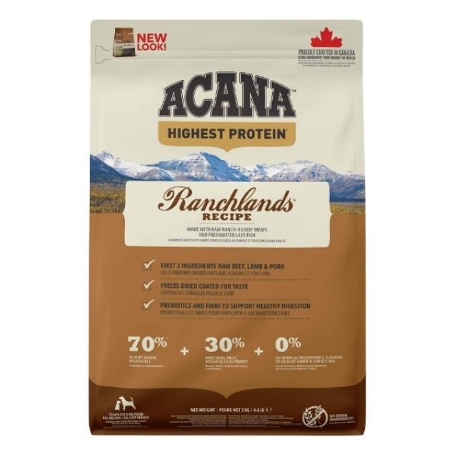 Acana Ranchlands Tahılsız Sığır ve Kuzu Etli Yetişkin Köpek Maması 2 Kg