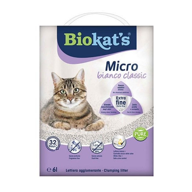 Biokats Micro Bianco Classic Kokusuz Topaklanan Doğal Kedi Kumu 6 Lt