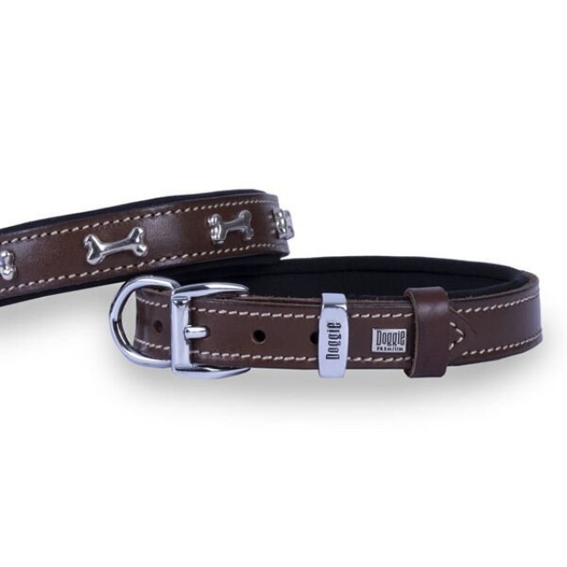 Doggie Comfort Deri Kemik Süslü Köpek Boyun Tasması Medium Kahverengi 2x35-40 Cm