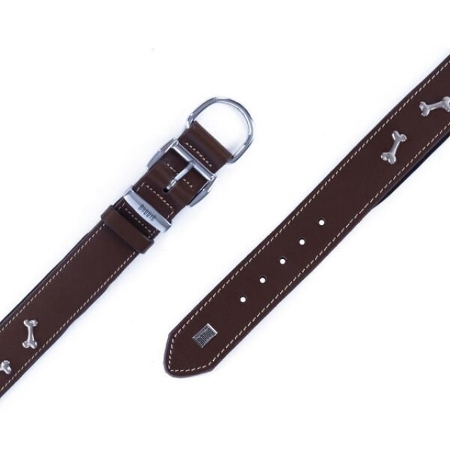 Doggie Comfort Deri Kemik Süslü Köpek Boyun Tasması Medium Kahverengi 4x52-60 Cm