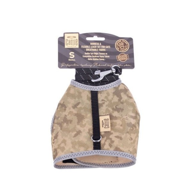 Cattie Havalı Dokuma Kedi Göğüs ve Gezdirme Takımı Small Kamuflaj 1x20-30 Cm Cattie Havalı Dokuma Kedi Göğüs ve Gezdirme Takımı Small Kamuflaj 1x20-30 Cm