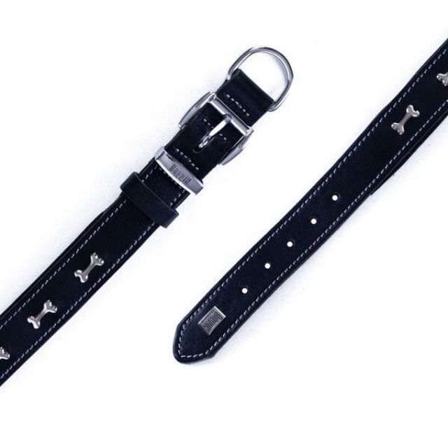 Doggie Comfort Deri Kemik Süslü Köpek Boyun Tasması Large Siyah 3.5x52-60 Cm