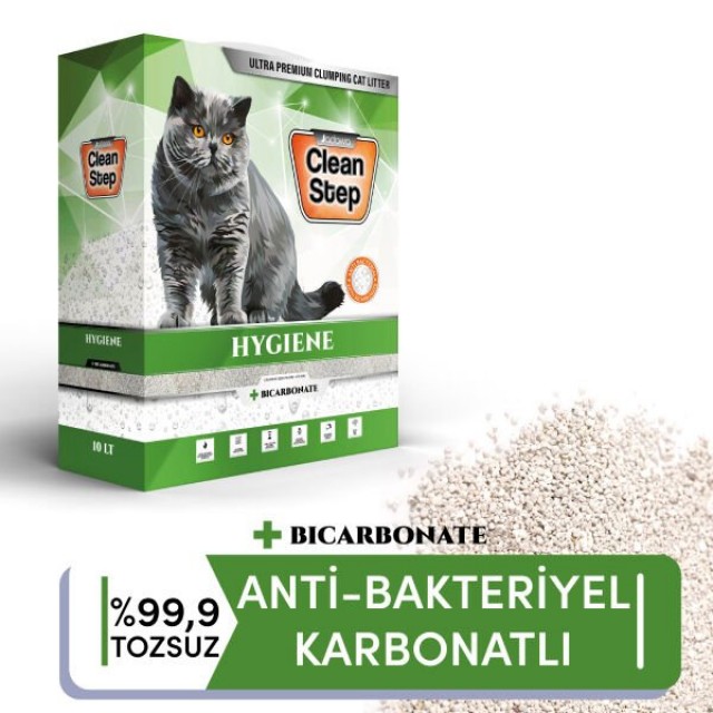 Clean Step Hygiene Aktif Karbonlu  Anti Bakteriyel Karbonatlı İnce Taneli Topaklanan Bentonit Kedi Kumu 10 Lt