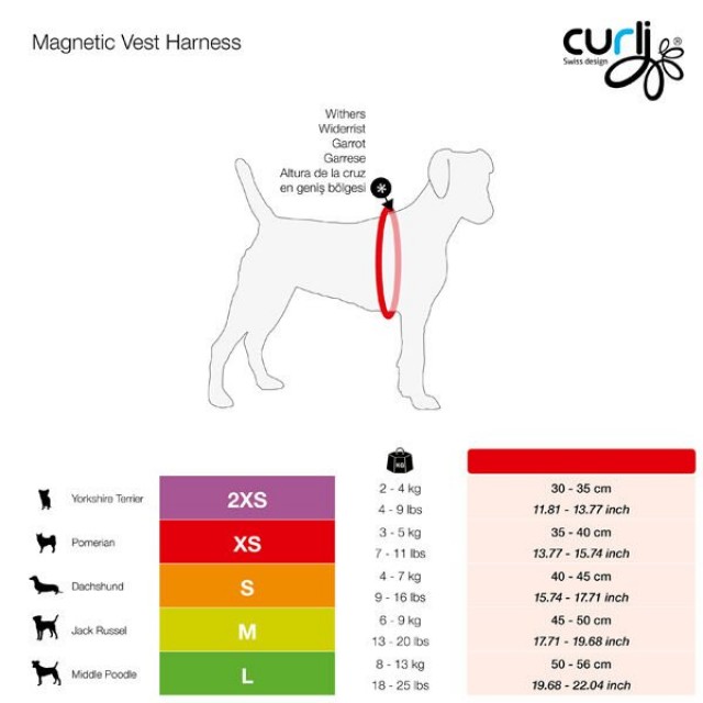 Curli Magnetic Vest Harnes Köpek Göğüs Tasması Kırmızı Xsmall 35-40 Cm