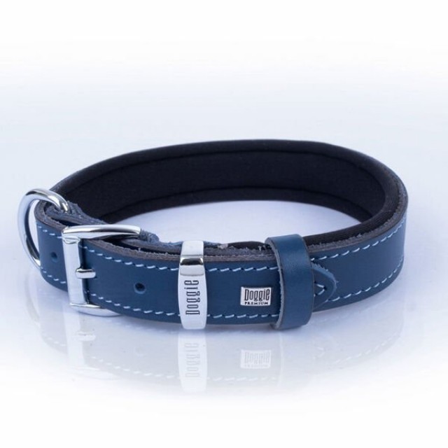 Doggie Comfort Deri Nazar Boncuklu Köpek Boyun Tasması Medium Mavi 2.5x37-45 Cm