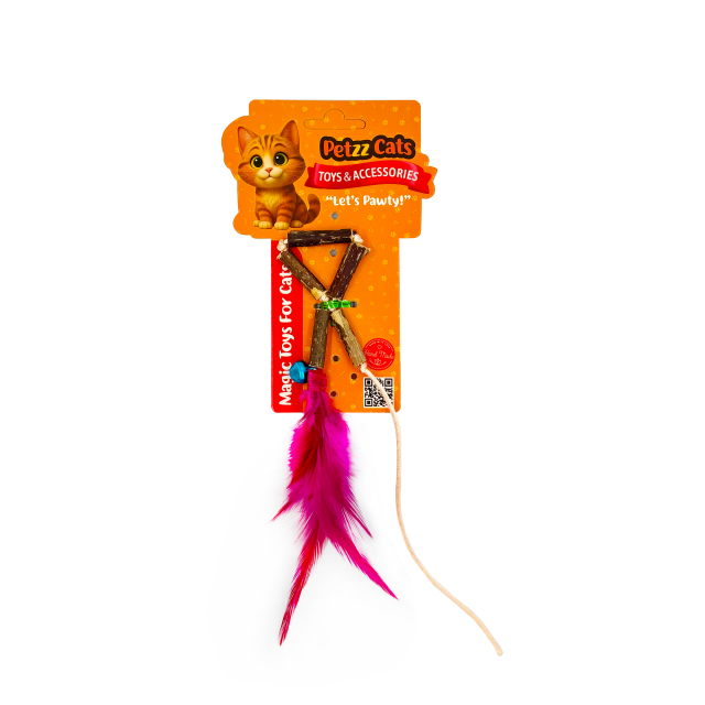 PetzzCats Stick Matatabi ve Çıngırak Sesli Peluş Kedi Oltası Oyuncağı Renkli 27x1 Cm