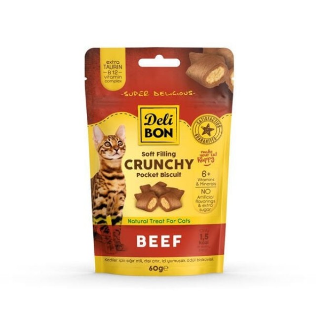 Delibon Chrunchy İçi Dolgulu Sığır Etli Kedi Ödül Bisküvisi 60 Gr