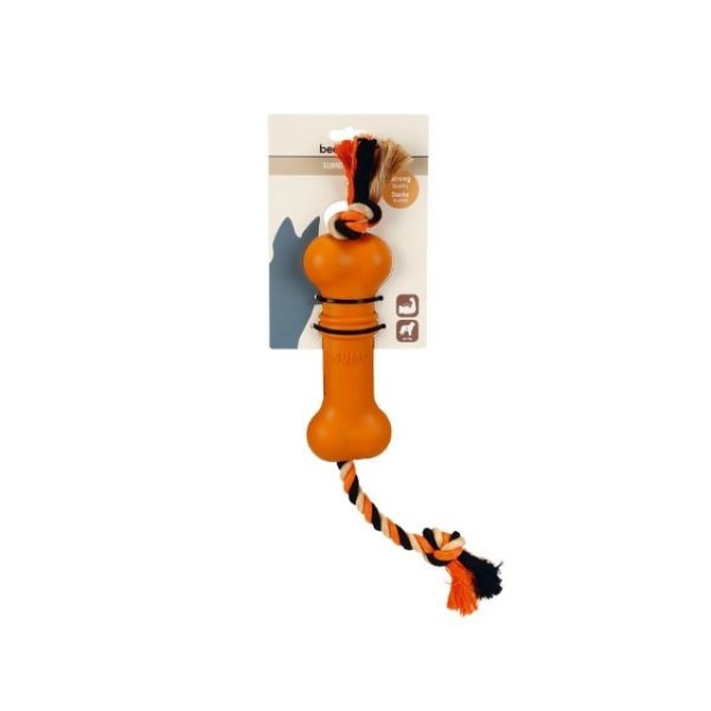 Beeztees Sumo Mini Dentel Kemik İpli Kauçuk Köpek Oyuncağı Turuncu 20 Cm