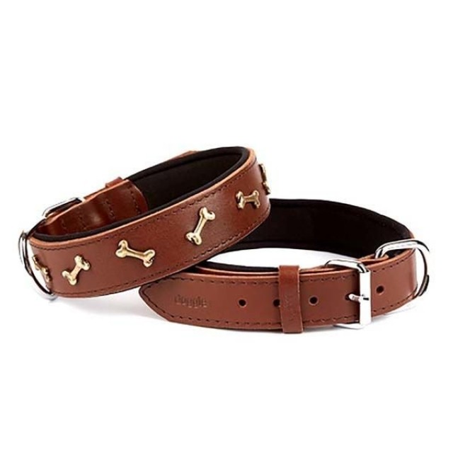 Doggie Comfort Deri Kemik Süslü Köpek Boyun Tasması Medium Kahverengi 3.5x47-55 Cm