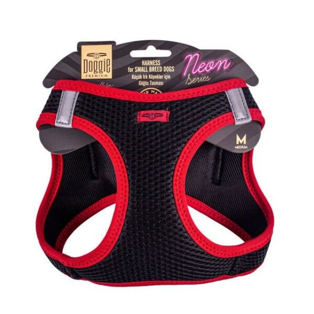 Doggie Havalı Dokuma Neon Küçük Irk Köpek Göğüs Tasması Medium Kırmızı 38-44 Cm