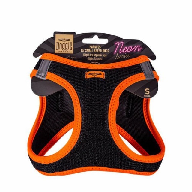 Doggie Havalı Dokuma Neon Küçük Irk Köpek Göğüs Tasması Small Turuncu 32-38 Cm