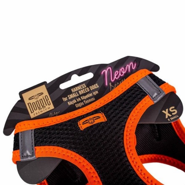 Doggie Havalı Dokuma Neon Küçük Irk Köpek Göğüs Tasması Xsmall Turuncu 30-34 Cm