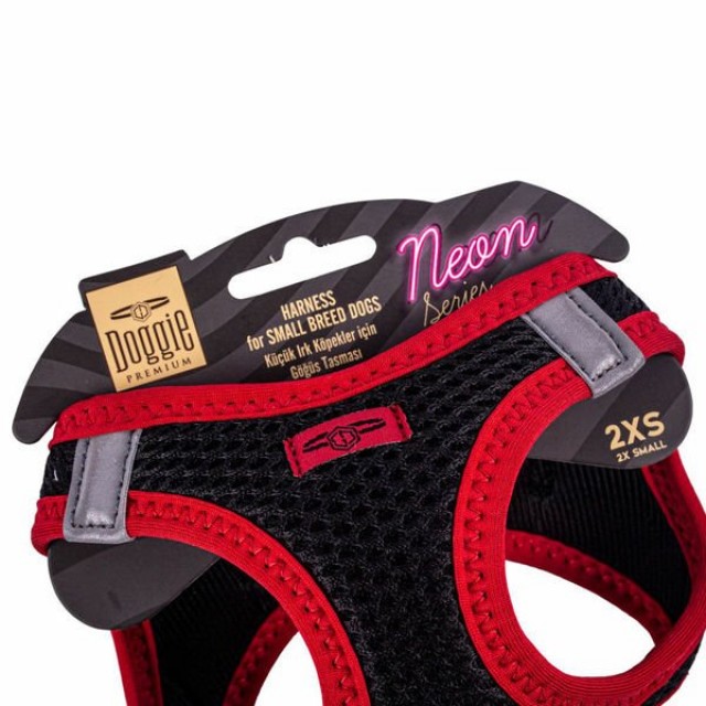 Doggie Havalı Dokuma Neon Küçük Irk Köpek Göğüs Tasması Xxsmall Kırmızı 26-30 Cm