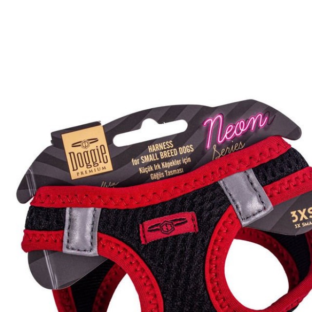 Doggie Havalı Dokuma Neon Küçük Irk Köpek Göğüs Tasması Xxxsmall Kırmızı 22-26 Cm