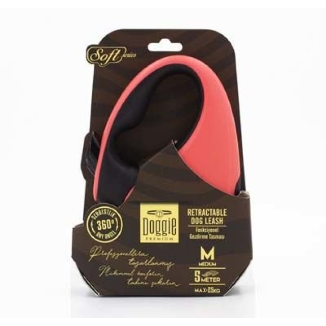 Doggie Soft Otomatik Köpek Uzatma Tasması Medium Pembe 25 Kg 5 Mt