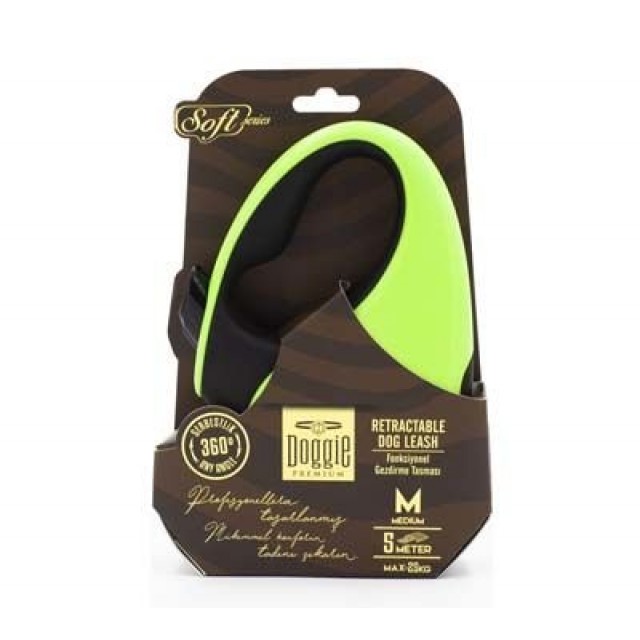 Doggie Soft Otomatik Köpek Uzatma Tasması Medium Yeşil 25 Kg 5 Mt