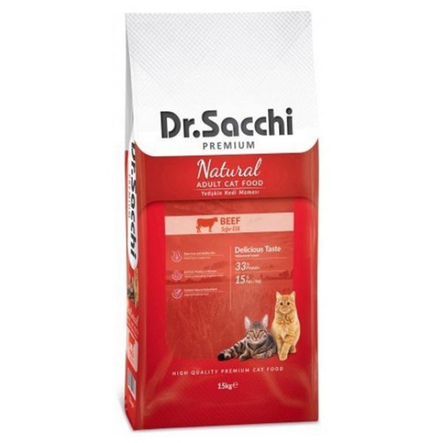 Dr.Sacchi Premium Natural Biftekli Yetişkin Kuru Kedi Maması 15 Kg