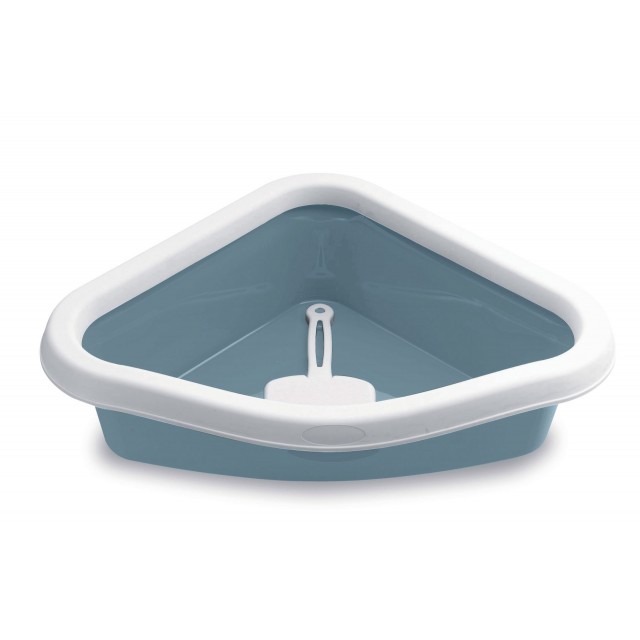 Stefanplast Sprint Corner Köşeli Açık Kedi Tuvaleti Beyaz/Mavi 56x40x14 Cm