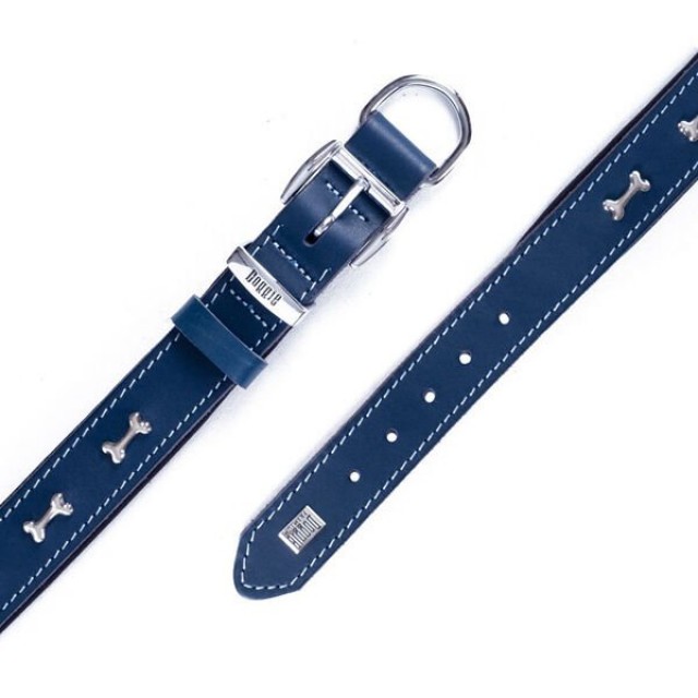 Doggie Comfort Deri Kemik Süslü Köpek Boyun Tasması Medium Mavi 3x42-50 Cm