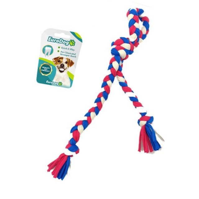 Euro Dog Düğümlü Diş İpi Köpek Oyuncağı Beyaz/Kırmızı/Mavi 42 Cm