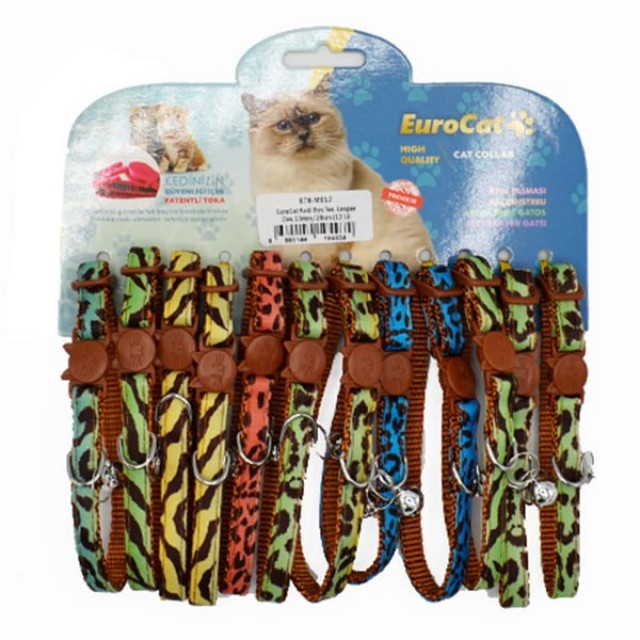 Eurocat Leopar Desenli Kedi Boyun Tasması 12 Adet 10 Mm 28 Cm Renkli