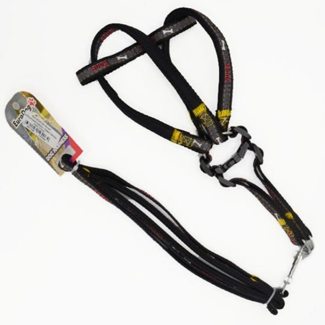 Euro Dog Köpek Uzatma Tasması ve Göğüs Tasması Siyah 20 Mm 120 Cm