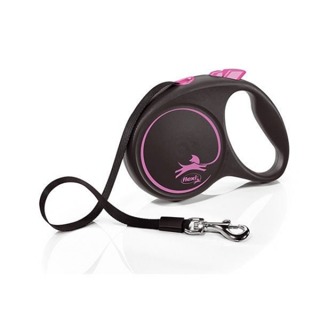 Flexi Black Design Şerit Otomatik Köpek Gezdirme Tasması Pembe/Siyah Large 5 Mt