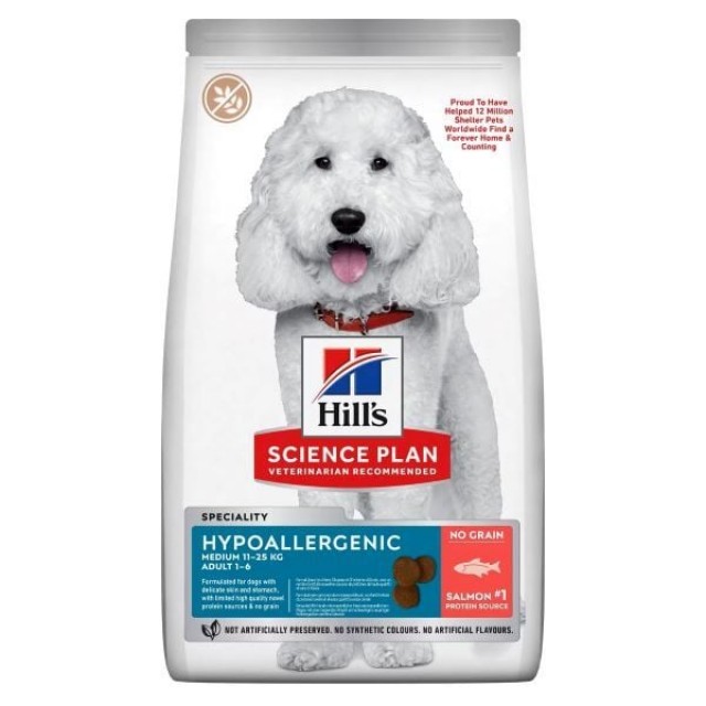 Hill's Science Plan Hypoallergenic Somonlu Orta Irk Yetişkin Tahılsız Köpek Maması 10+2 Kg Hediyeli