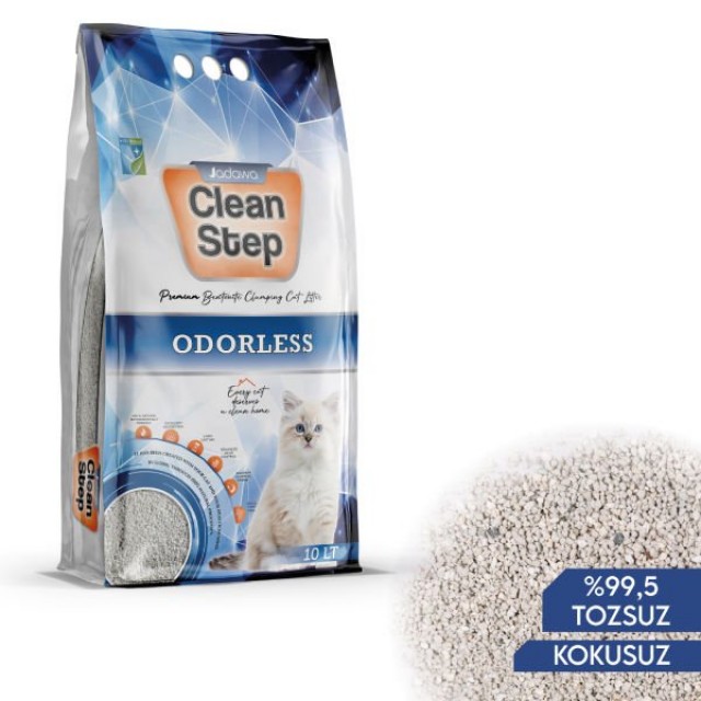 Clean Step Odorless Aktif Karbonlu Kokusuz İnce Taneli Topaklanan Bentonit Kedi Kumu 10 Lt