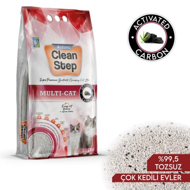 Jadawa Clean Step Multi-Cat Çoklu Kediler için Aktif Karbonlu Topaklanan Doğal Kedi Kumu İnce 10 Lt