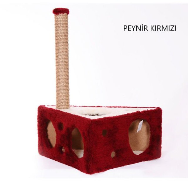 Cat Hause Y04 Peynir Şeklinde Kedi Tırmalama Evi Kırmızı 67 Cm