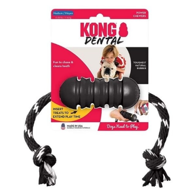Kong Extreme Dental Diş Temizliği için İp Sallantılı Ultra Sert Köpek Oyuncağı Medium