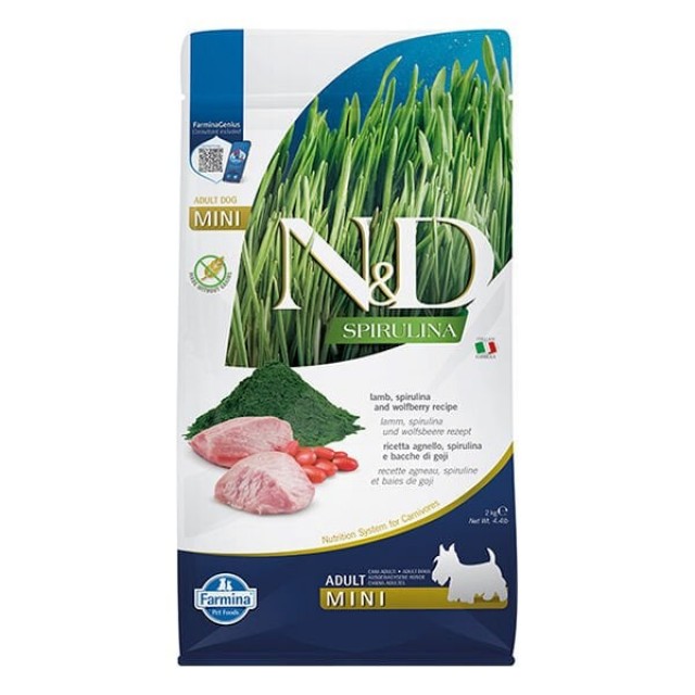 N&D Spirulina Tahılsız Kuzu Etli Mini Irk Yetişkin Köpek Maması 2 Kg