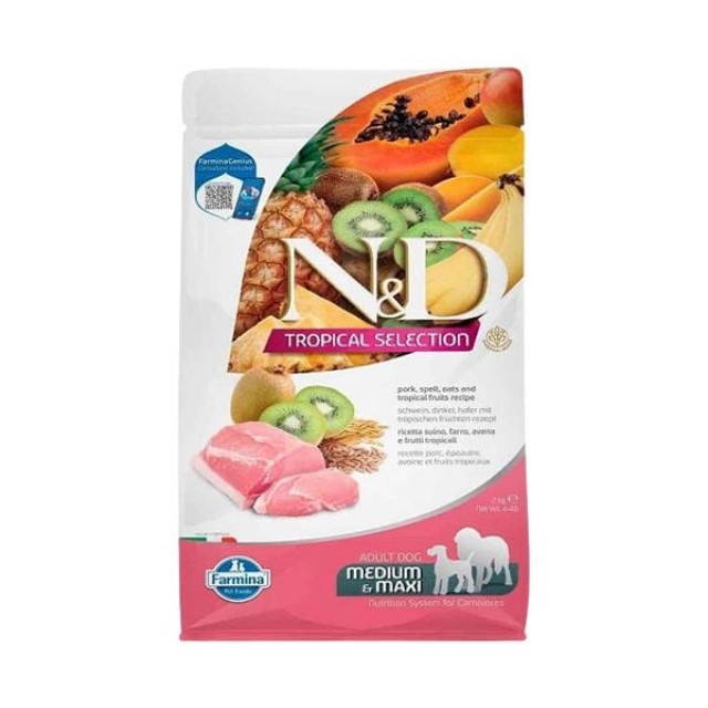 N&D Tropical Selection Domuzlu ve Kivili Orta ve Büyük Irk Yetişkin Köpek Maması 2 Kg