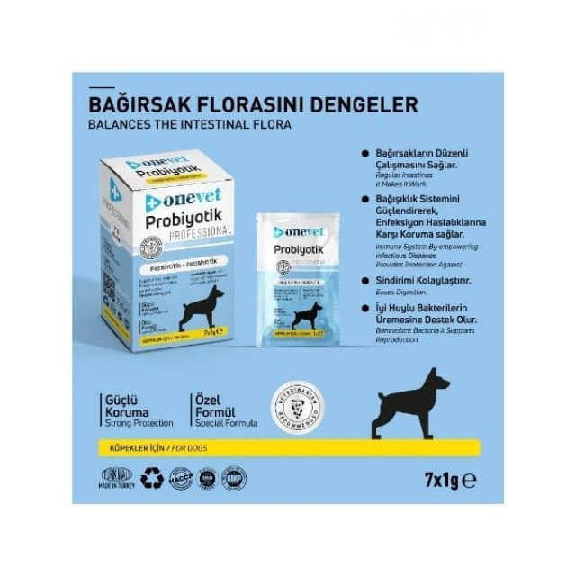 OneVet Sindirim ve Bağışıklık Güçlendirici Köpekler için Probiyotik Saşe 1 Gr 7 Adet OneVet Sindirim ve Bağışıklık Güçlendirici Köpekler için Probiyotik Saşe 1 Gr 7 Adet