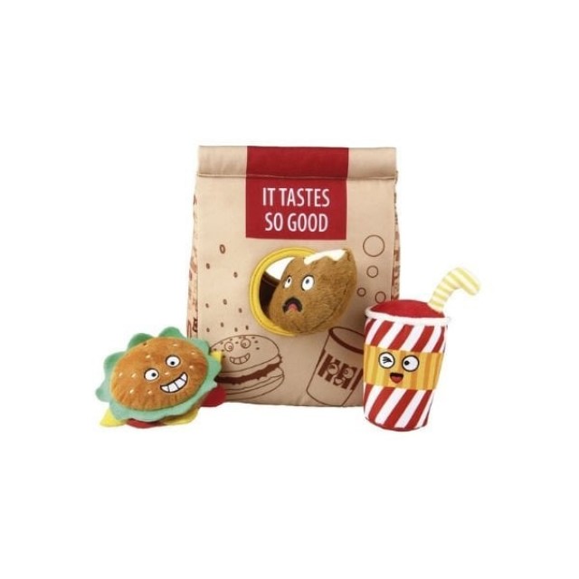 Gigwi Fast Food Oyun Çantası Peluş Kedi ve Köpek Oyuncağı 11.5x21.8x26 Cm