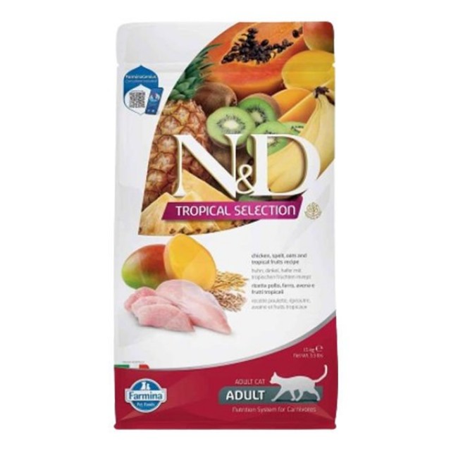 N&D Tropical Selection Tavuklu ve Tropikal Meyveli Yetişkin Kedi Maması 1.5 Kg