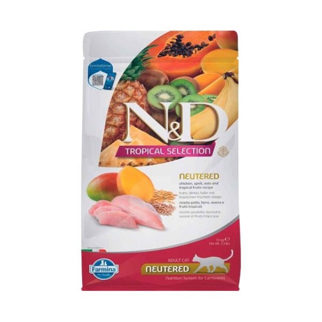 N&D Tropical Selection Sterilised Tavuklu Kısırlaştırılmış Yetişkin Kedi Maması 1.5 Kg