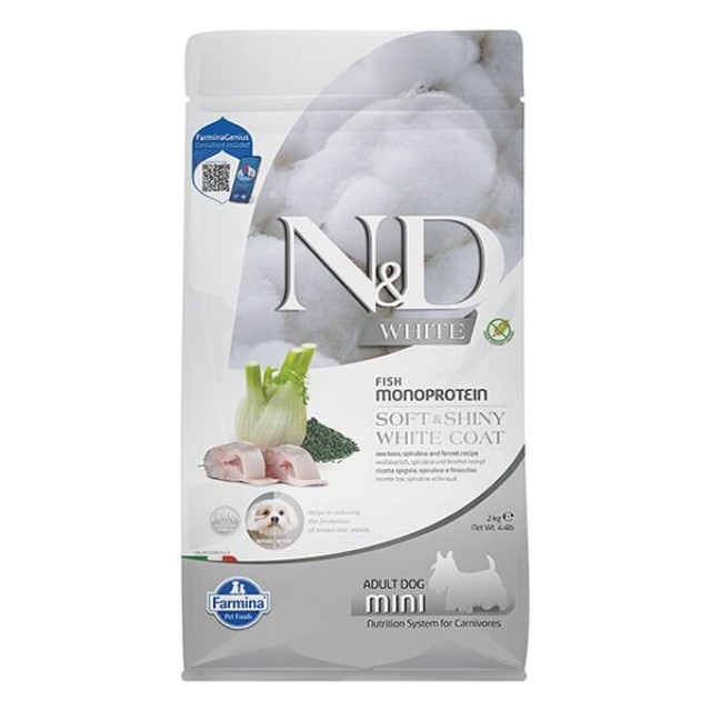 N&D White Levrek Rezene ve Spirulina Küçük Irk Beyaz Yetişkin Köpek Maması 2 Kg