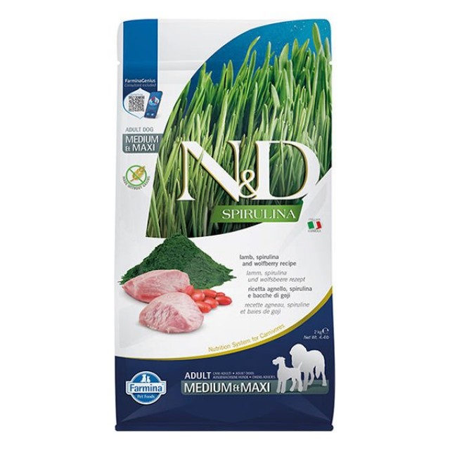 N&D Spirulina Tahılsız Kuzu Etli Orta ve Büyük Irk Yetişkin Köpek Maması 2 Kg