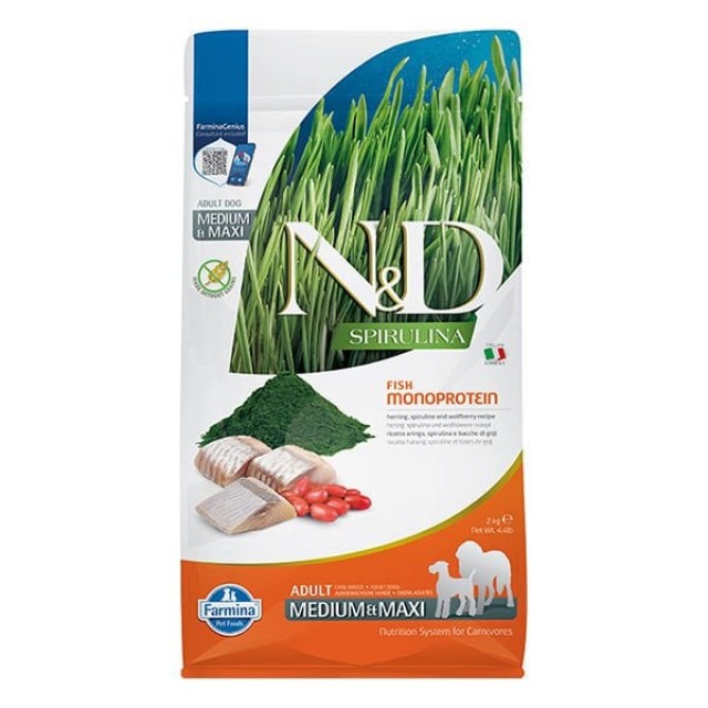 N&D Spirulina Ringa Balıklı Medium Maxi Yetişkin Köpek Maması 2 Kg