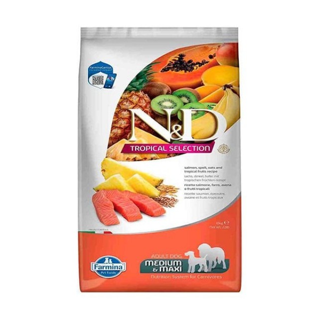 N&D Tropical Selection Somonlu ve Tropical Meyveli Orta ve Büyük Irk Yetişkin Köpek Maması 10 Kg