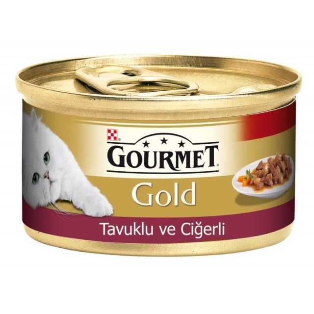 Gourmet Gold Tavuk ve Ciğerli Yetişkin Konserve Kedi Maması 85 Gr